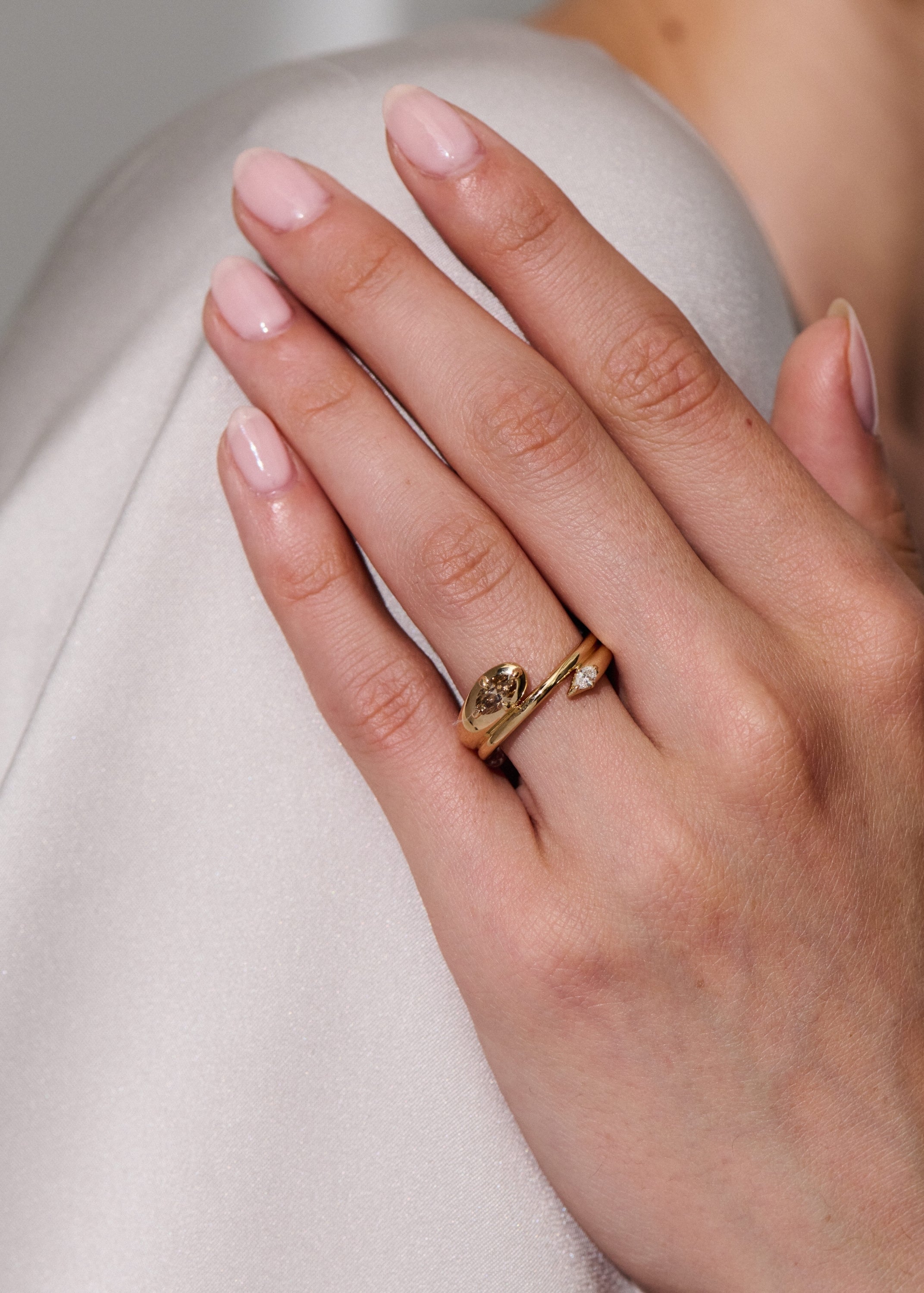 Rainfall Double Marquise Champagne Diamond Coil Ring