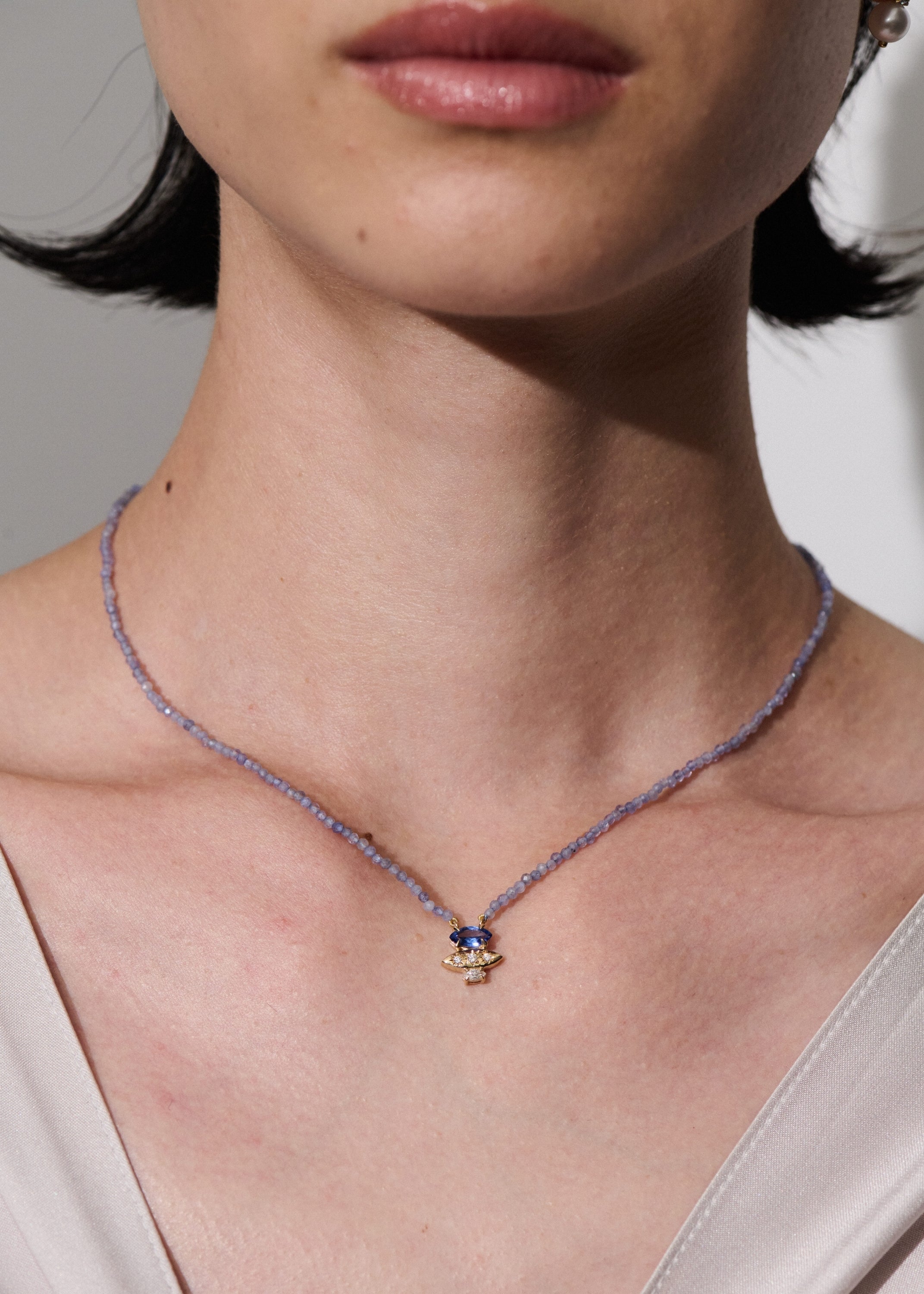 Rainfall Triple Marquise Sapphire & Beaded Tanzanite Necklace