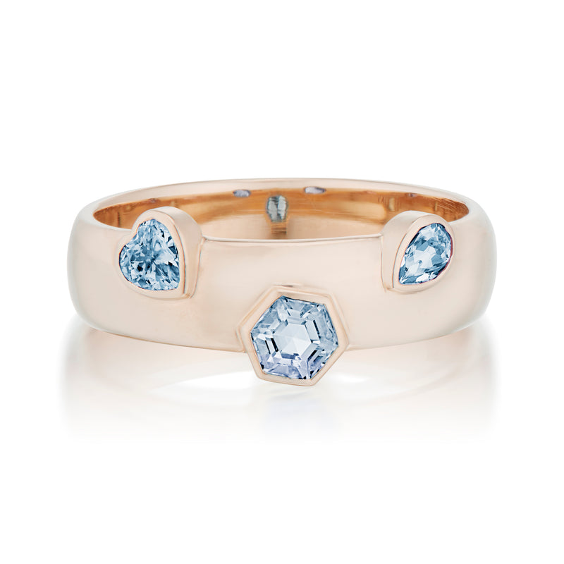 Vale Jewelry Dome Ring with 3 Sapphires in Mixed Shapes in Rose Gold Front View