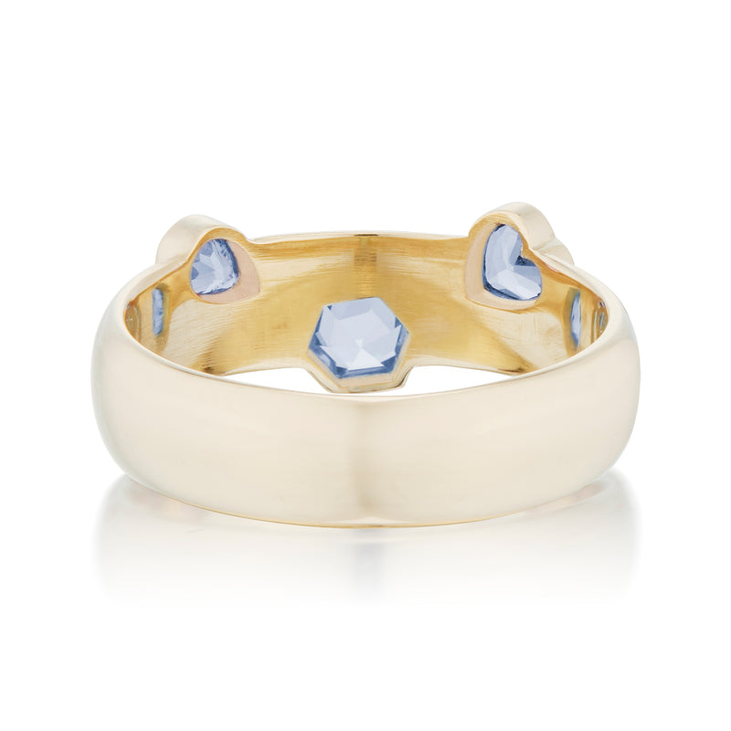 Vale Jewelry Dome Ring with 3 Sapphires in Mixed Shapes in Yellow Gold Back View