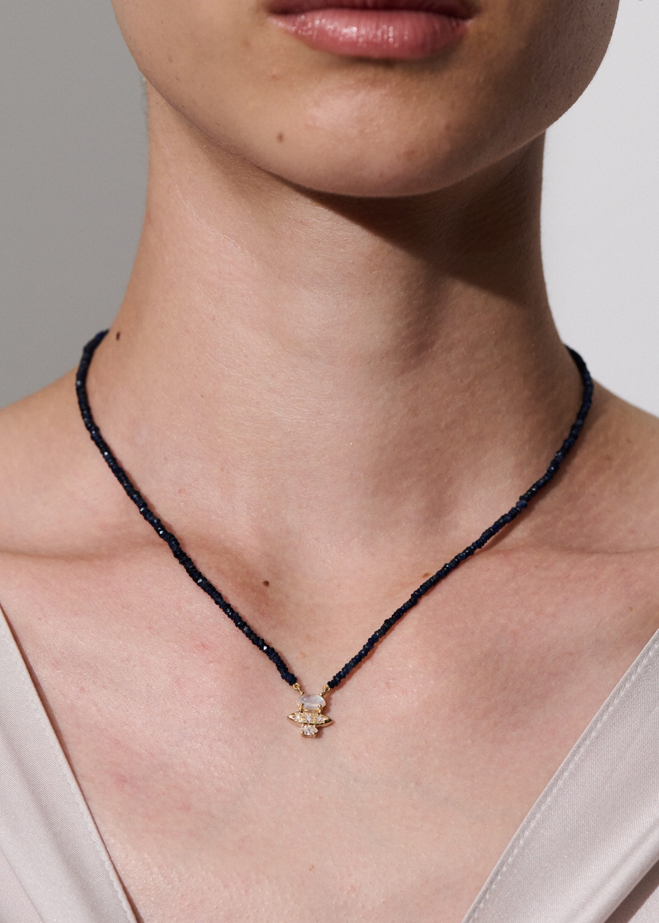 Rainfall Triple Marquise Moonstone & Beaded Sapphire Necklace