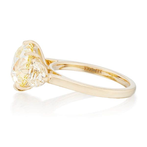 5.37 Carat Old Mine Cut Diamond Half Moon Accent Ring Yellow Gold Side View Image