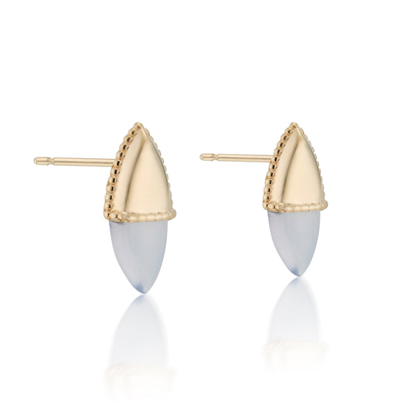 Amphora Cap Earrings With Blue Chalcedony