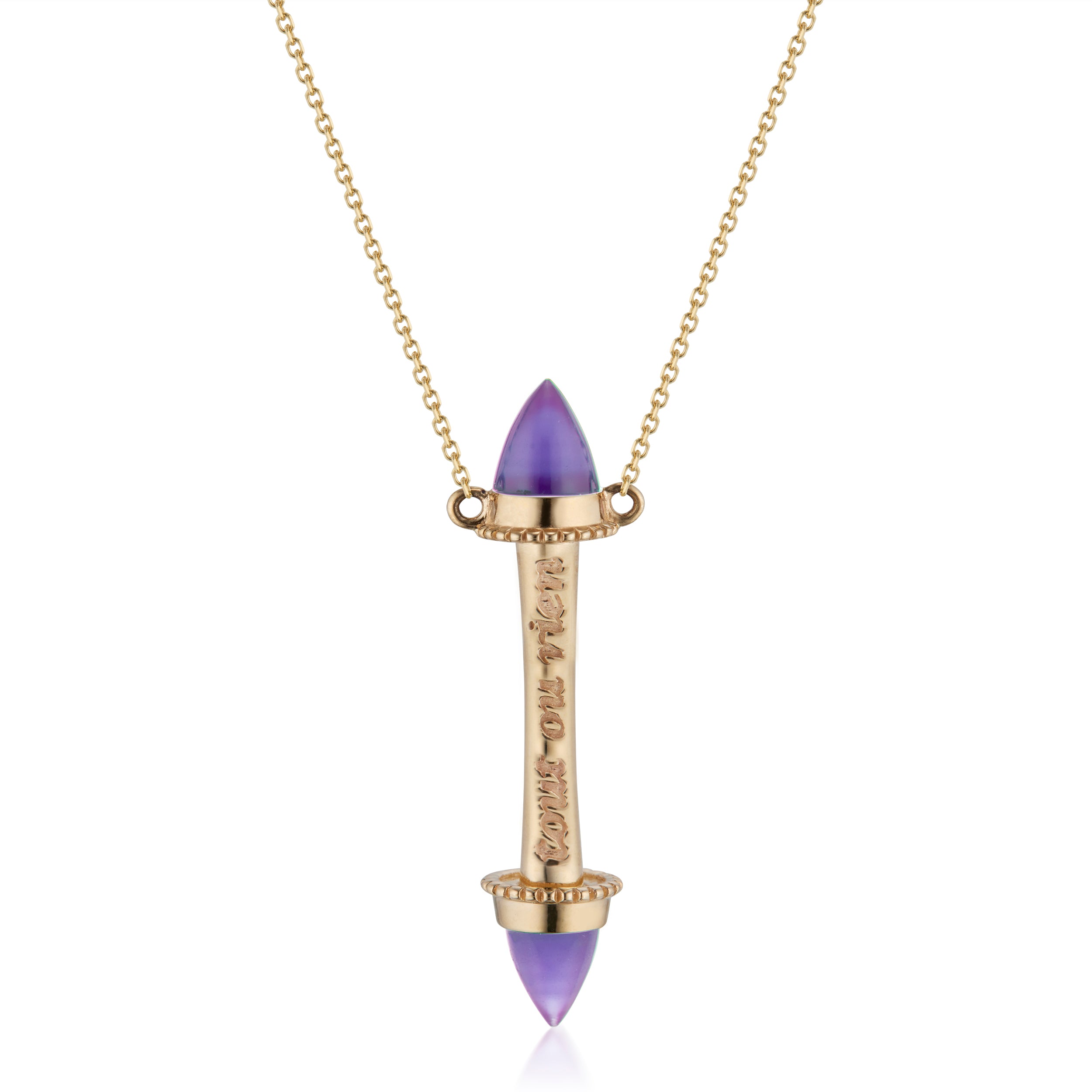 Amphora Scroll Tout Ou Rien Necklace with Amethyst Yellow Gold Close-Up Front Image