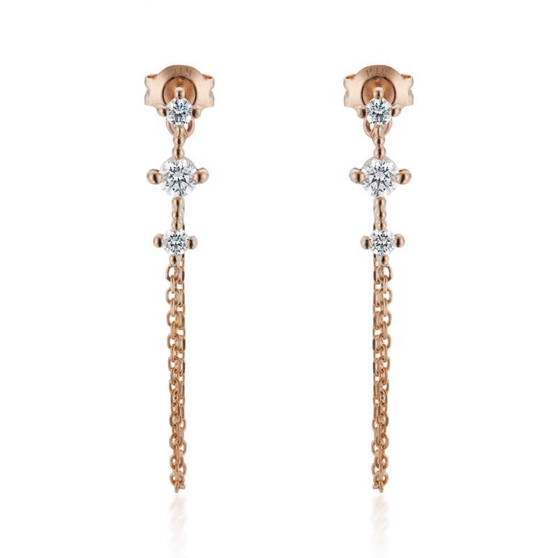 Celeste Earrings With Chain & Diamonds