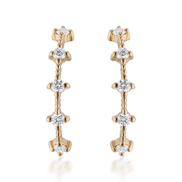 Celeste Half Hoop Earrings White Diamonds 14K Yellow Gold
