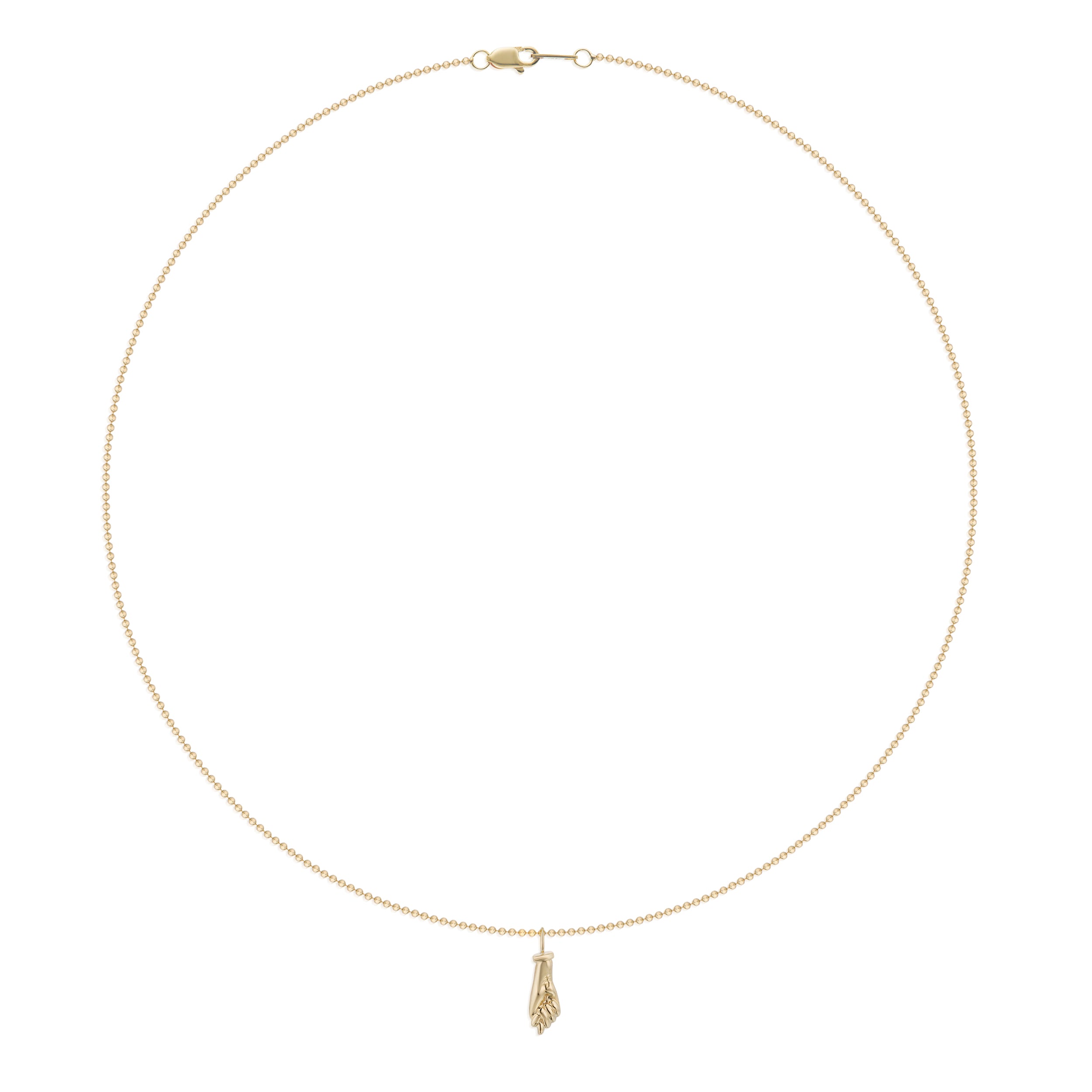 Vale Jewelry Figa Hand Charm on Faceted Bead Chain Necklace in 14 Karat Yellow Gold Full Round