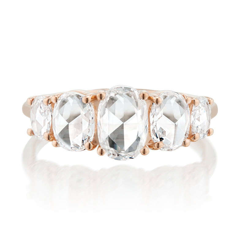 Vale Jewelry Florence Ring With Oval Shape Rose Cut Diamond Set In 18K Rose Gold Front View