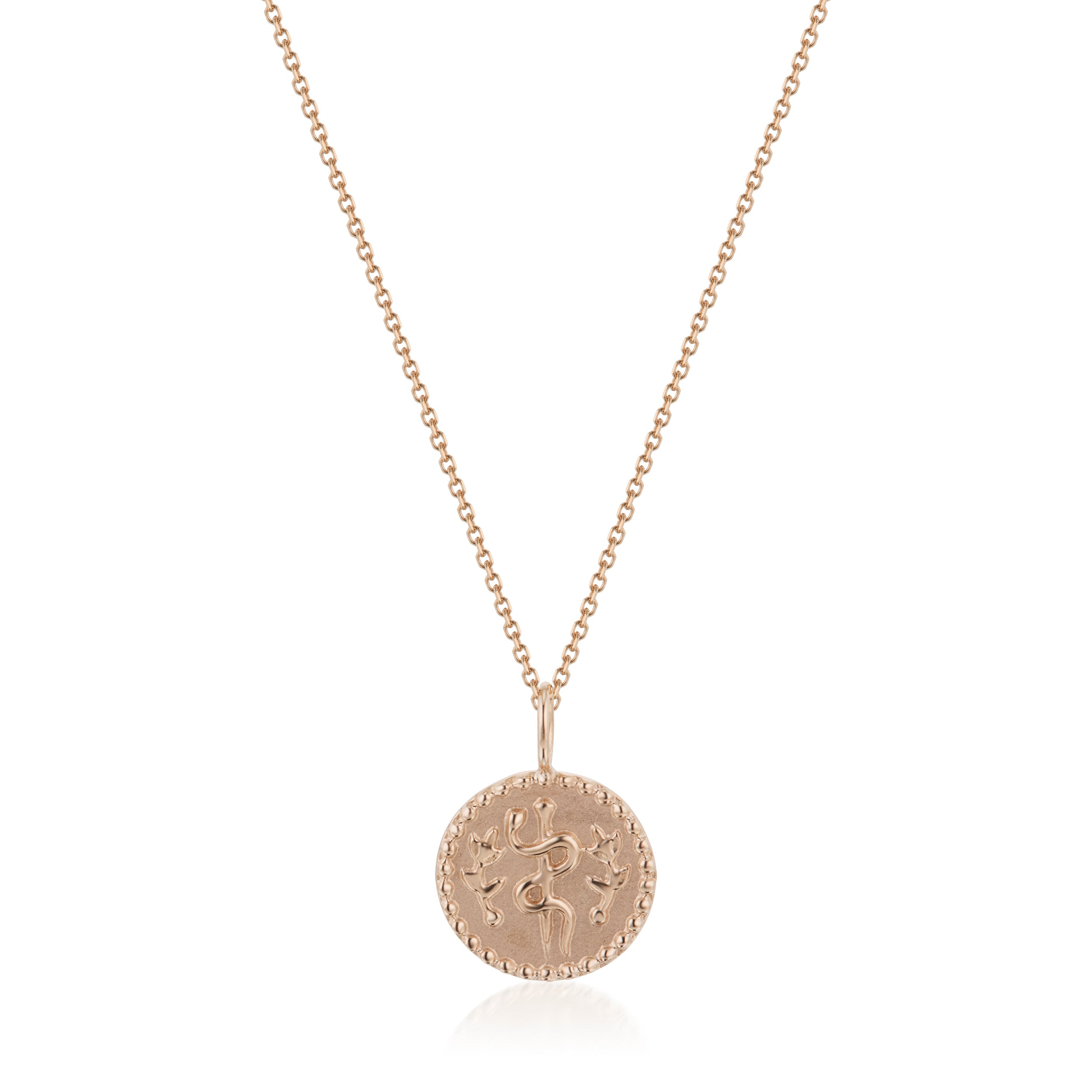Vale Jewelry Health Medallion Necklace in 14 Karat Rose Gold Close Up