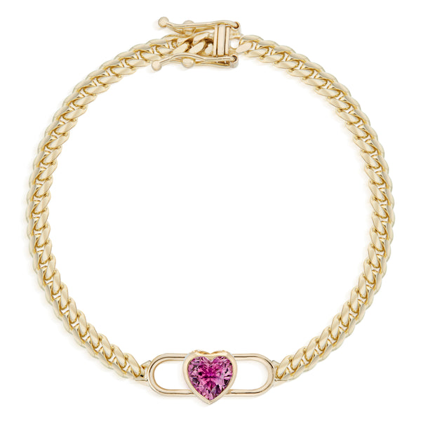 Heart Double Lock Curb Chain Bracelet