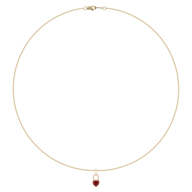 Vale Jewelry Heart Lock Garnet Necklace in Yellow Gold Full Image