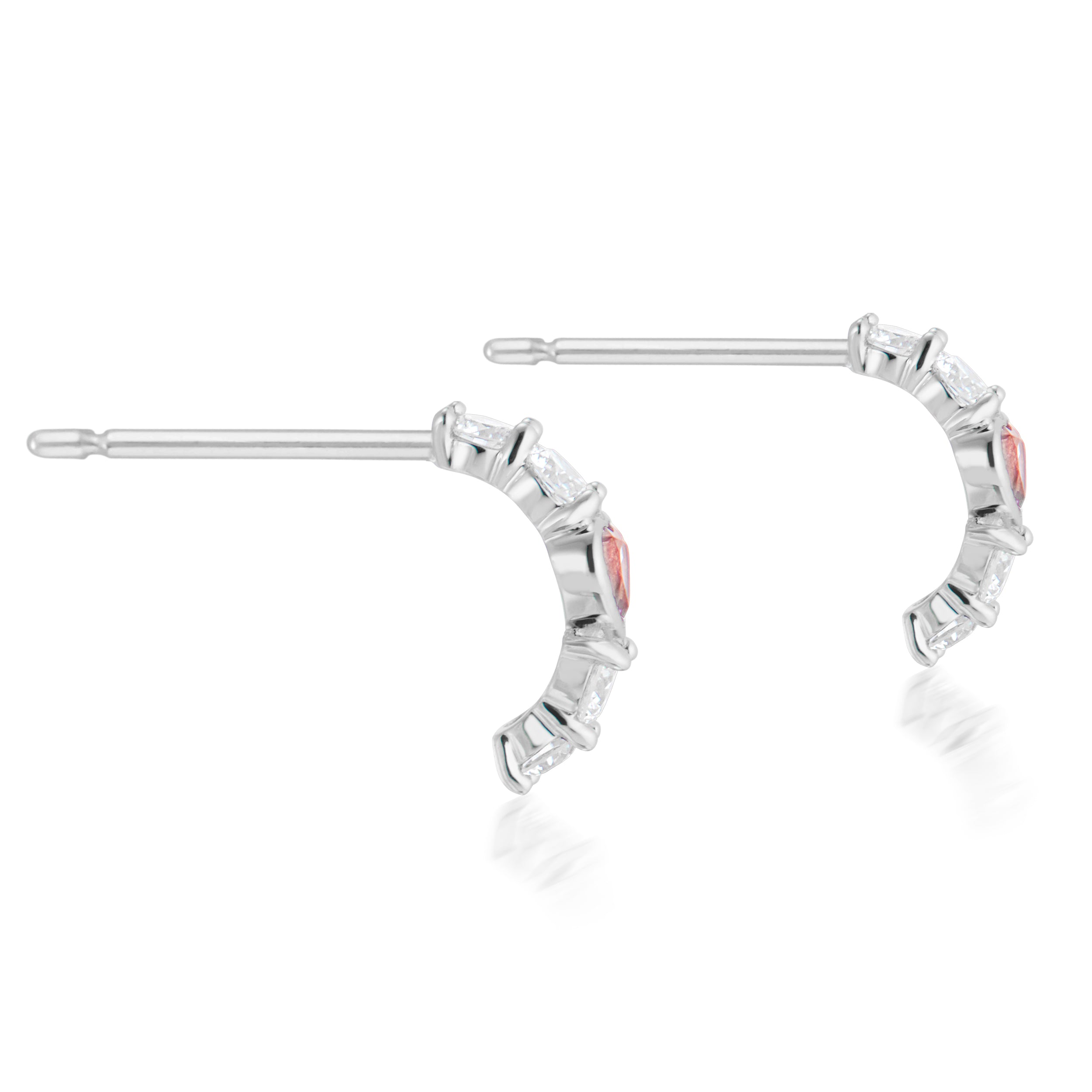 Pink Tourmaline Heart And Diamond Half Hoop Earrings White Side View