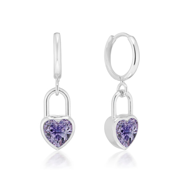 Heart Lock Amethyst Huggie Earrings