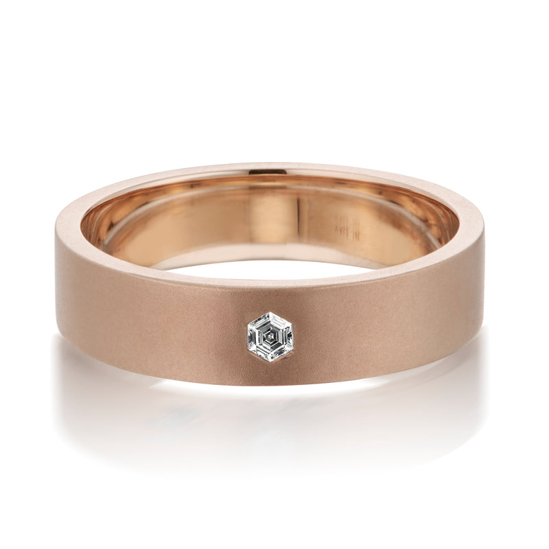 Vale Jewelry Hexagon Diamond Flat Band Ring in Rose Gold Front View