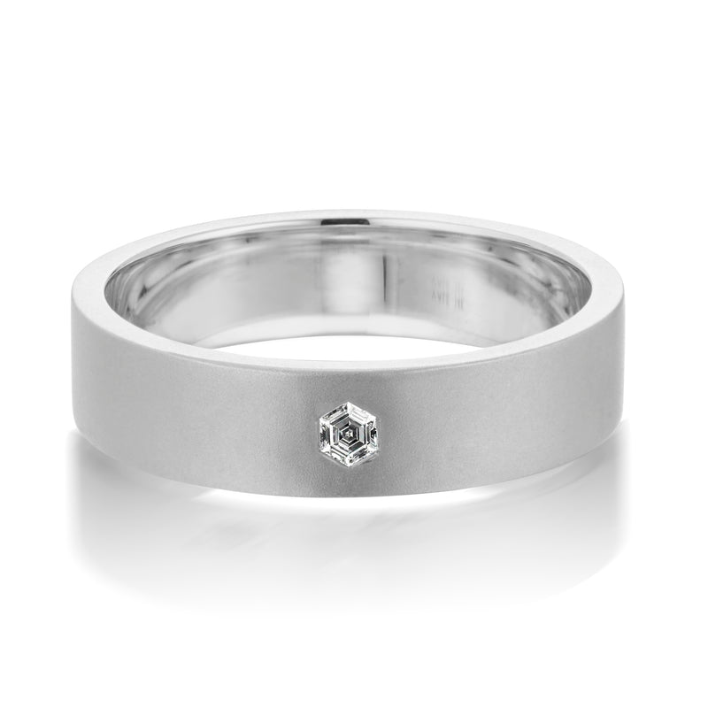 Vale Jewelry Hexagon Diamond Flat Band Ring in White Gold Front View