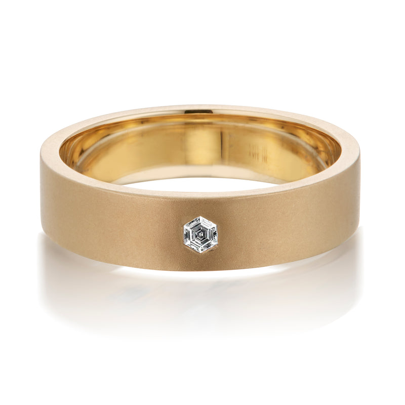 Vale Jewelry Hexagon Diamond Flat Band Ring in Yellow Gold Front View