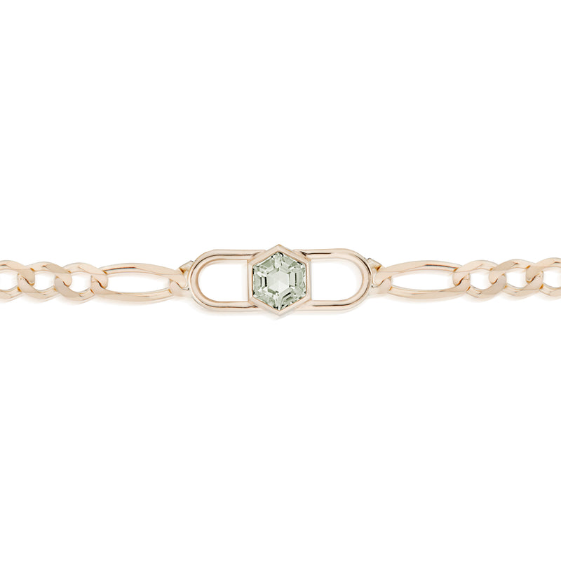 Vale Jewelry Hexagon Double Lock Figaro Bracelet in Rose Gold Closeup