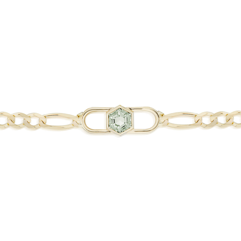 Vale Jewelry Hexagon Double Lock Figaro Bracelet in Yellow Gold Closeup