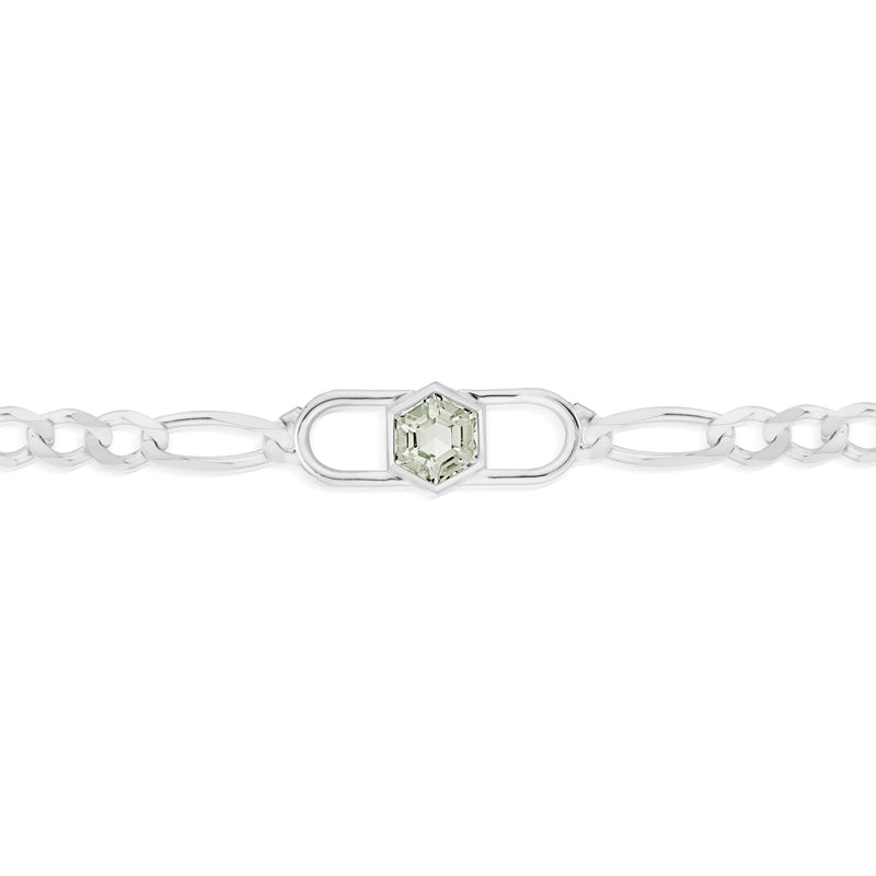 Vale Jewelry Hexagon Double Lock Figaro Bracelet in White Gold Closeup