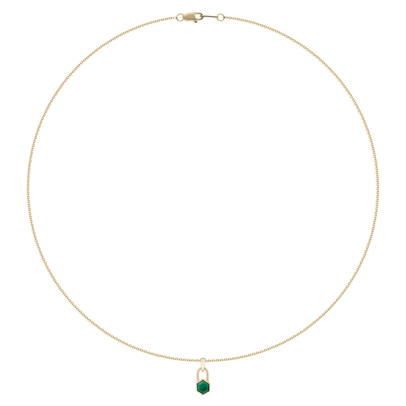 Vale Jewelry Hexagon Lock Malachite Necklace in Yellow Gold Full Image