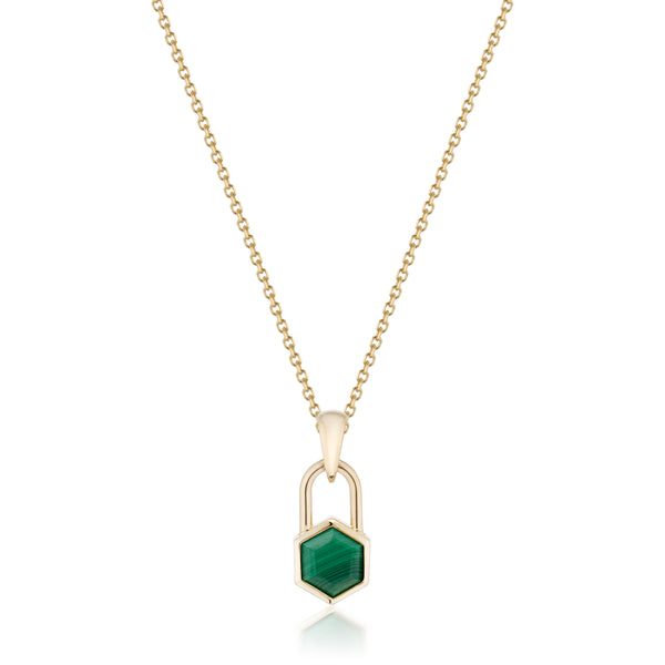 Hexagon Lock Malachite Necklace