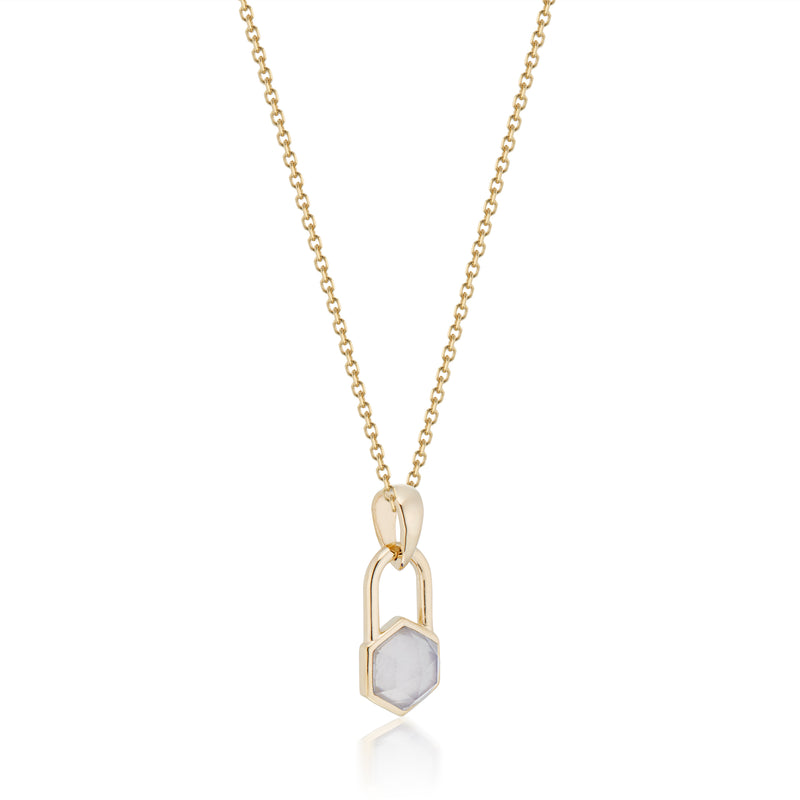 Vale Jewelry Hexagon Lock Blue Chalcedony Necklace in Yellow Gold Side Image