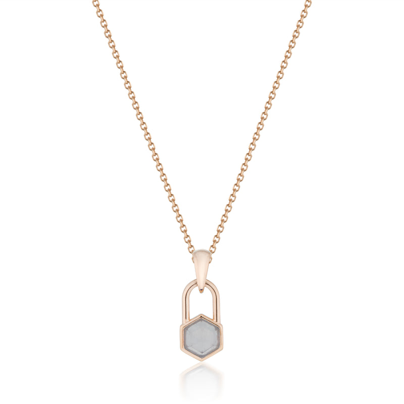 Vale Jewelry Hexagon Lock Blue Chalcedony Necklace in Rose Gold