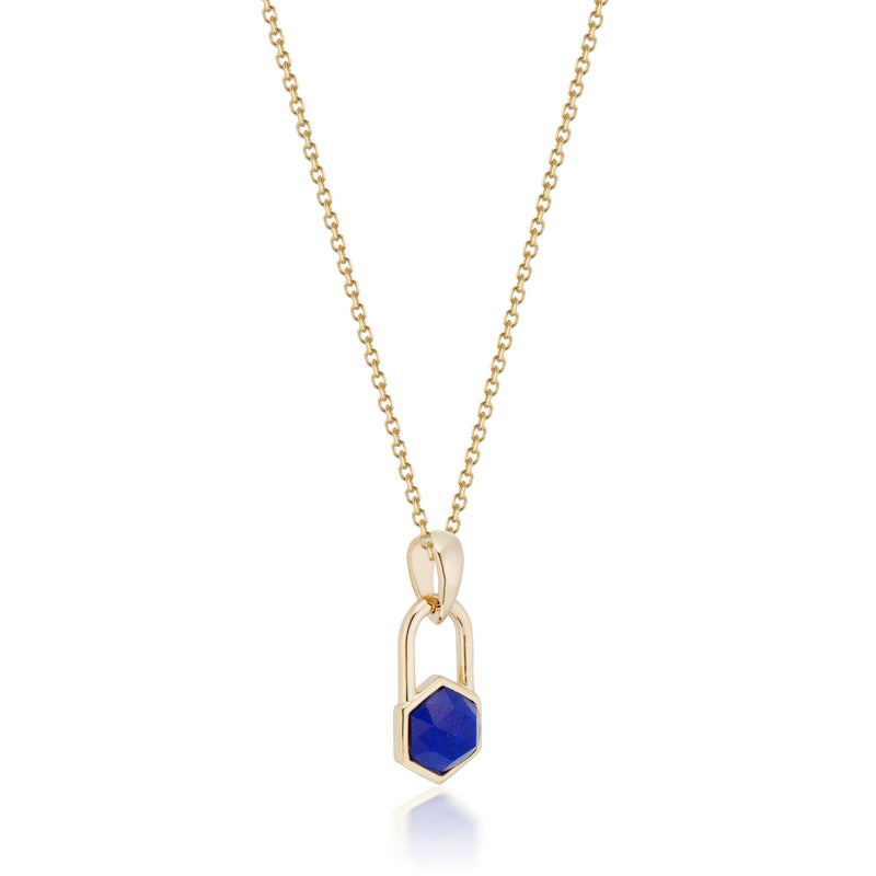 Vale Jewelry Hexagon Lock Lapis Lazuli Necklace in Yellow Gold Side Image