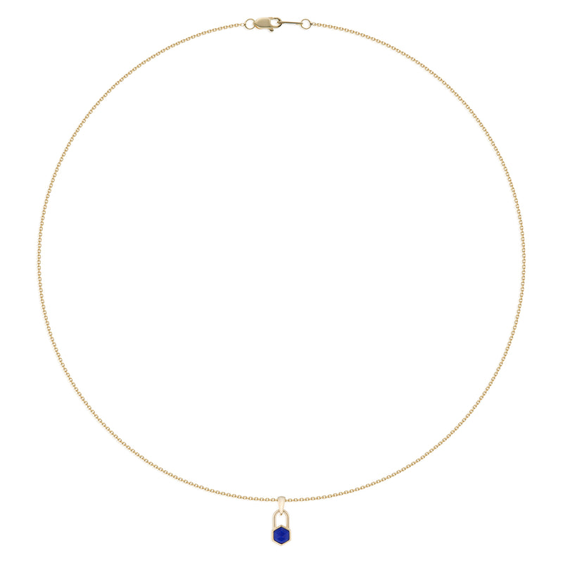 Vale Jewelry Hexagon Lock Lapis Lazuli Necklace in Yellow Gold Full image