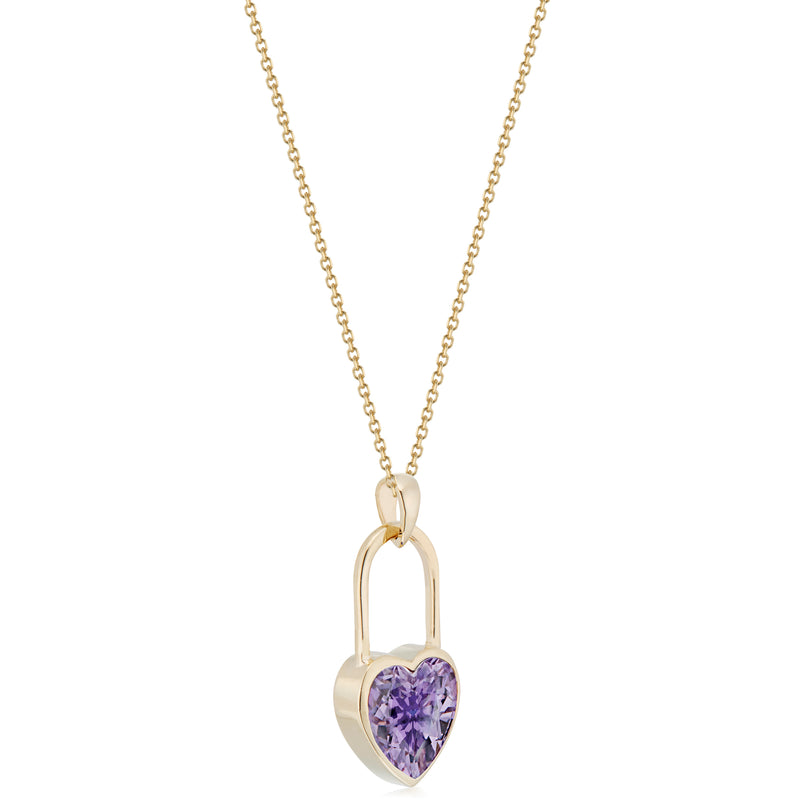 Large Heart Lock Amethyst Necklace