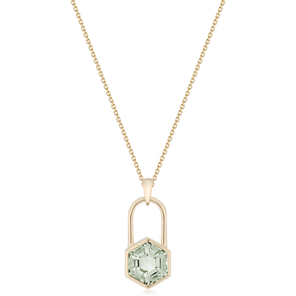 Large Hexagon Lock Prasiolite Necklace