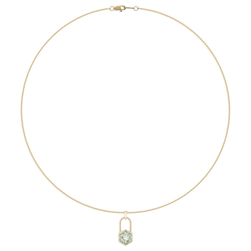 Vale Jewelry Large Hexagon Lock Prasiolite Necklace in Yellow Gold Full Image