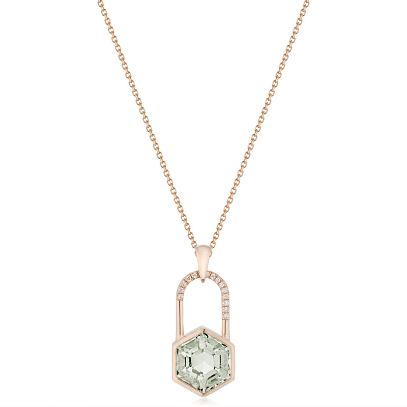 Vale Jewelry Large Hexagon Lock with Diagonal Pave Necklace in Rose Gold