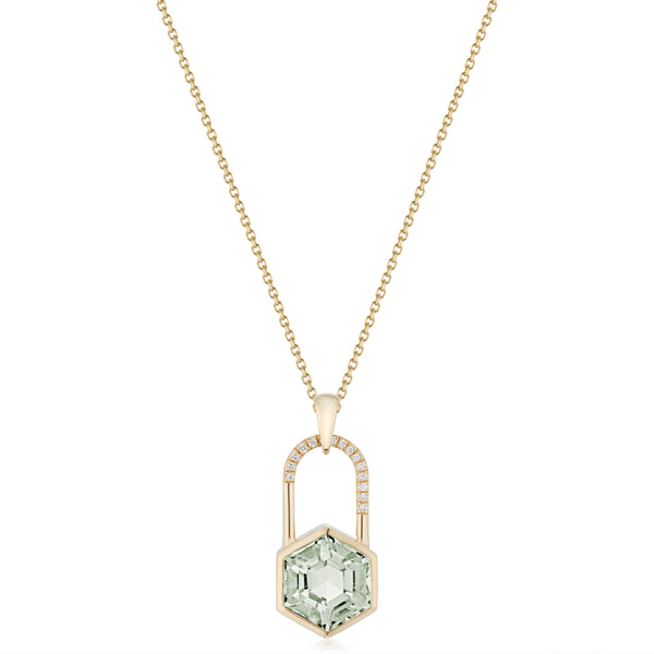 Large Hexagon Lock Prasiolite & Diamond Necklace