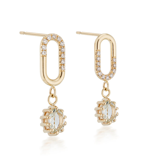 Oval Diagonal Diamond & Prasiolite Lock Earrings