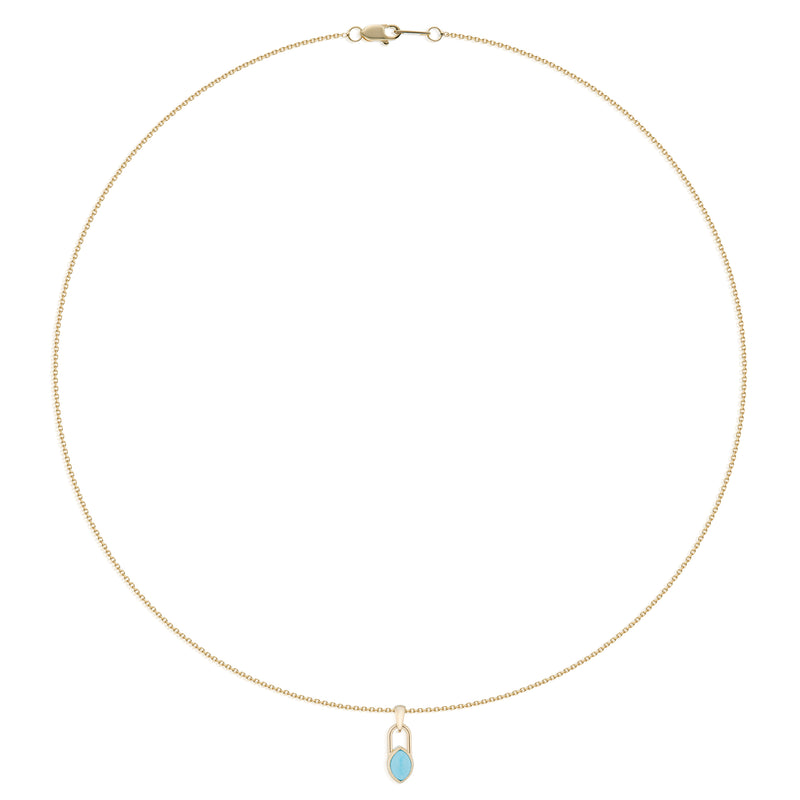 Vale Jewelry Marquise Lock Necklace with Turquoise in Yellow Gold Full View