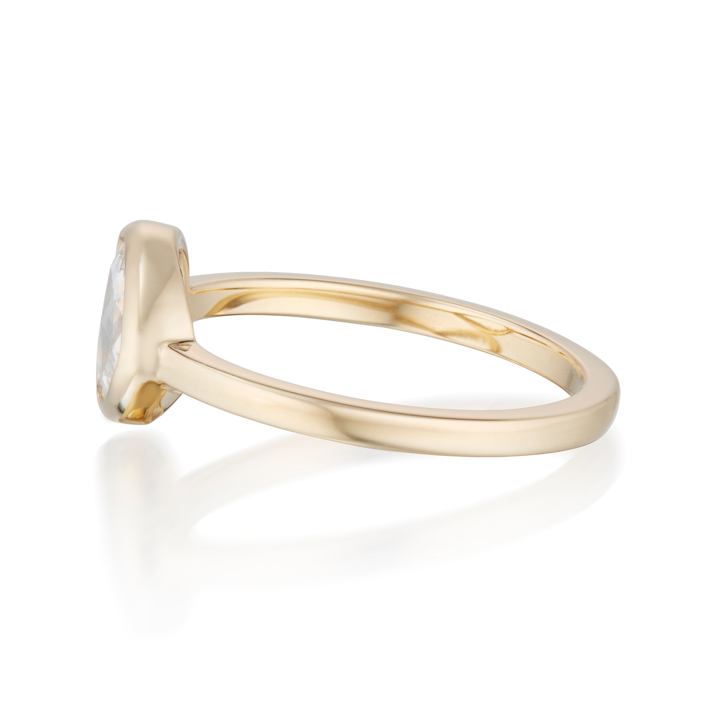 Vale Jewelry 0.96 Carat Pear Shape Rose Cut Diamond Solitaire Bezel Set Ring In 18K Yellow Gold Side View