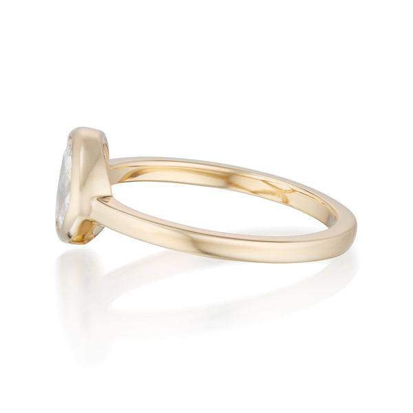 Vale Jewelry 0.96 Carat Pear Shape Rose Cut Diamond Solitaire Bezel Set Ring In 18K Yellow Gold Side View
