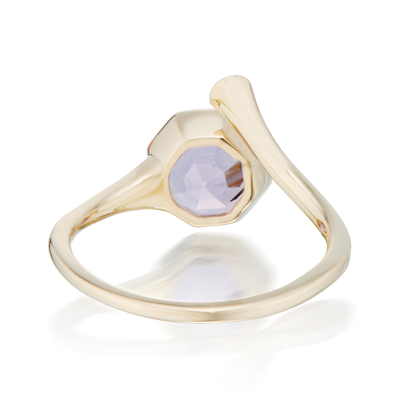 Octagon Amethyst and Round Diamond Twist Ring Yellow Gold Back Image