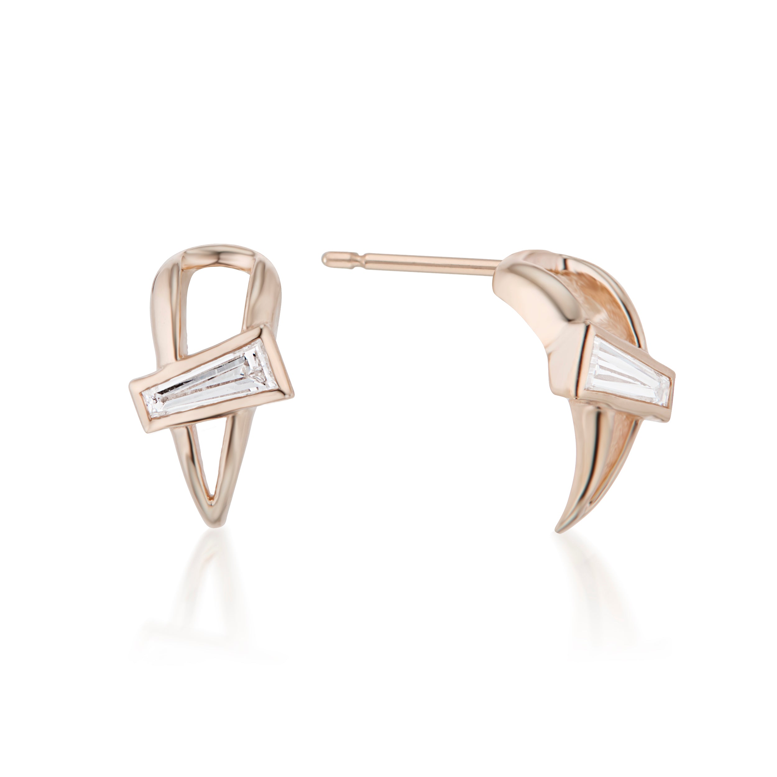 Open Swoop Tapered Baguette Cut Diamond 2-Piece Earrings