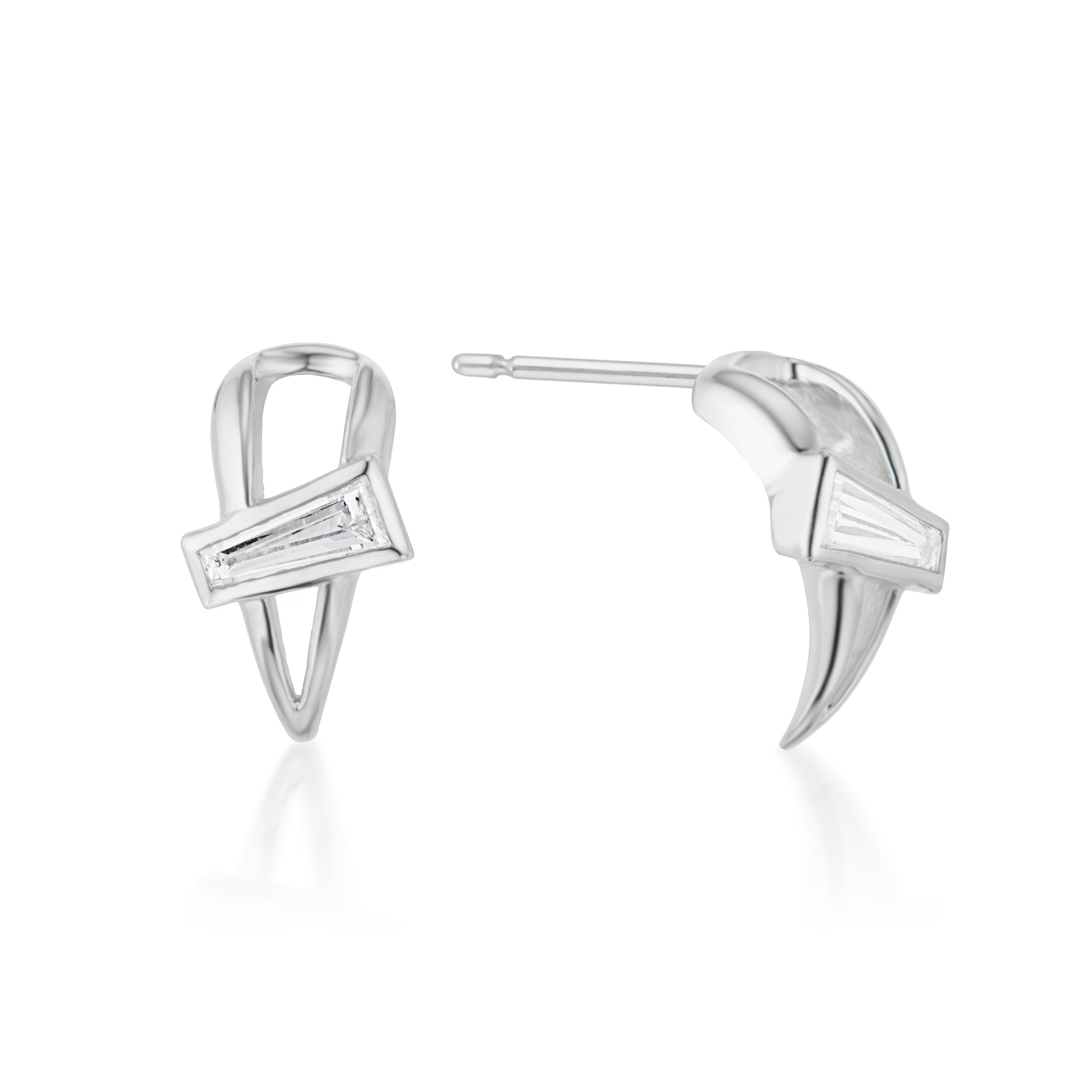 Open Swoop Tapered Baguette Cut Diamond 2-Piece Earrings