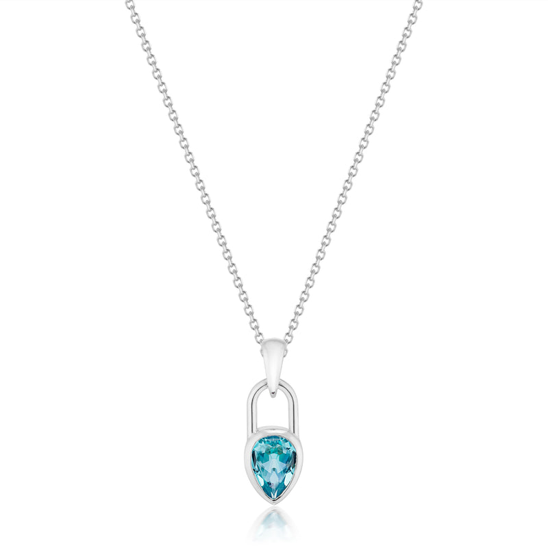 Pear Lock Blue Topaz Necklace