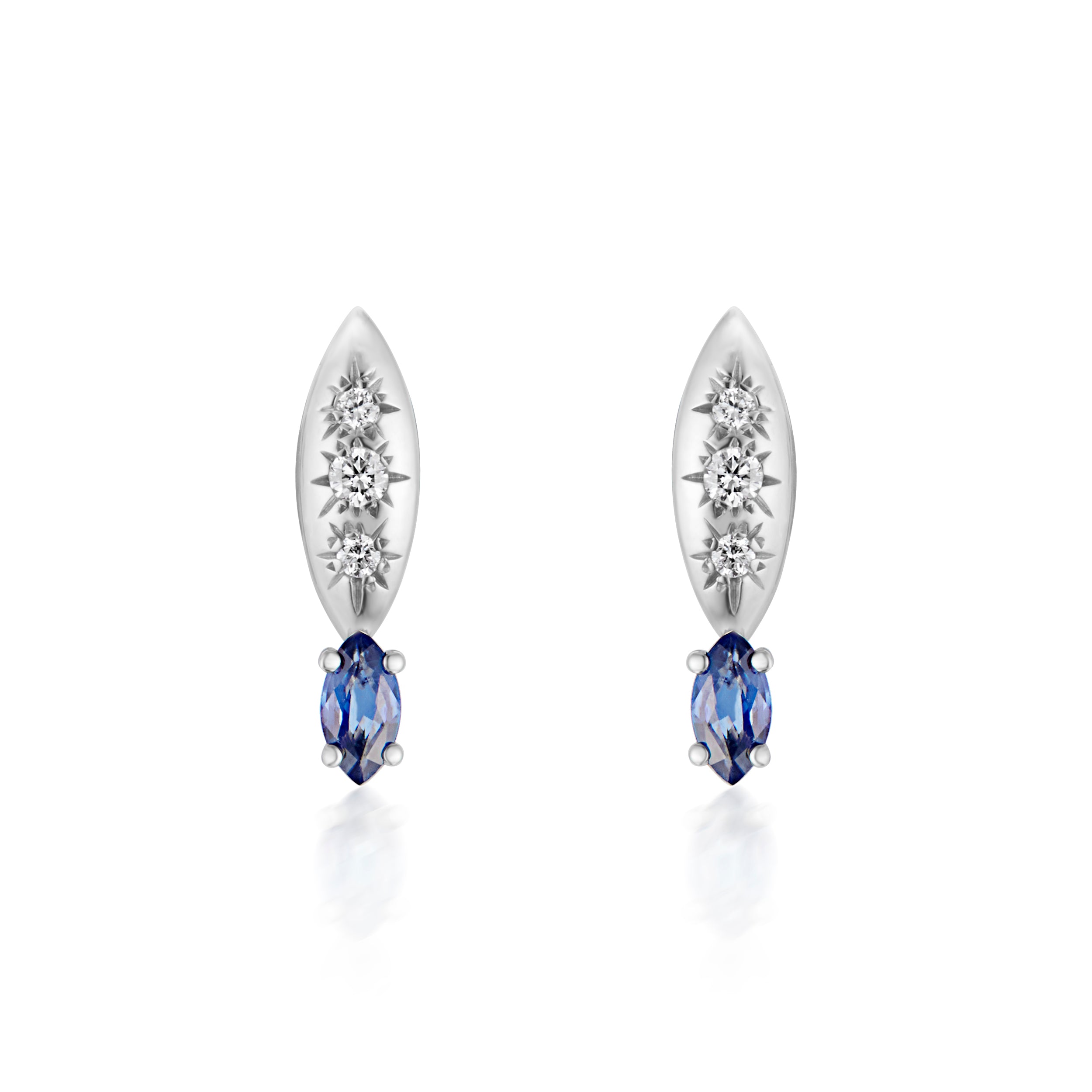 Alt="Vale Jewelry Rainfall Marquise Earrings with Marquise Cut Sapphires White Gold Close Up"