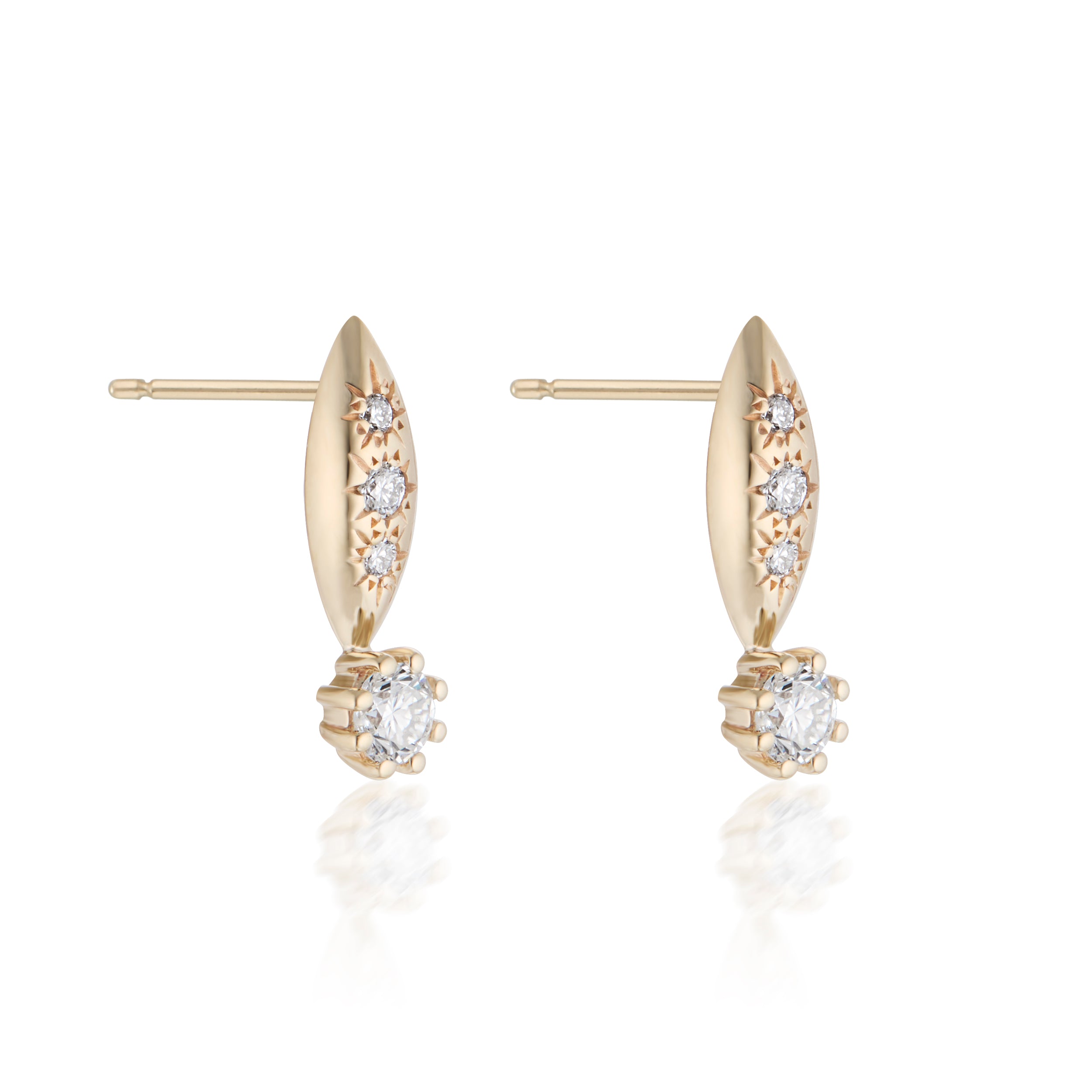 Alt="Vale Jewelry Rainfall Marquise Earrings with Round Diamonds Yellow Gold 3/4 View"