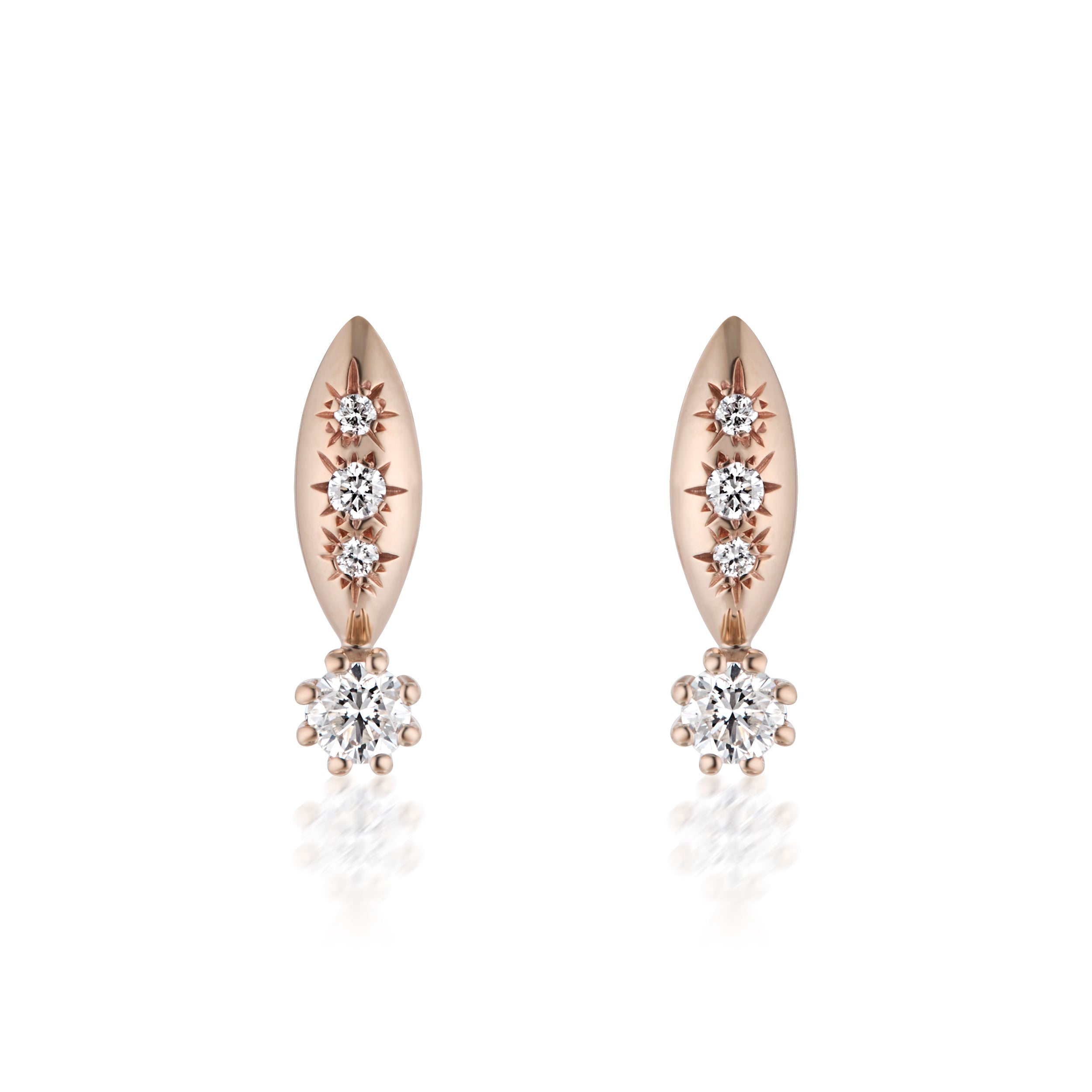 Alt="Vale Jewelry Rainfall Marquise Earrings with Round Diamonds Rose Gold Close Up"
