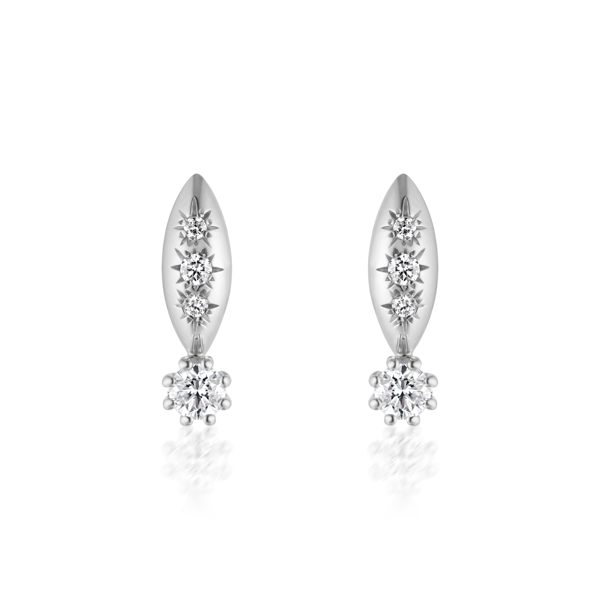 Alt="Vale Jewelry Rainfall Marquise Earrings with Round Diamonds White Gold Close Up"