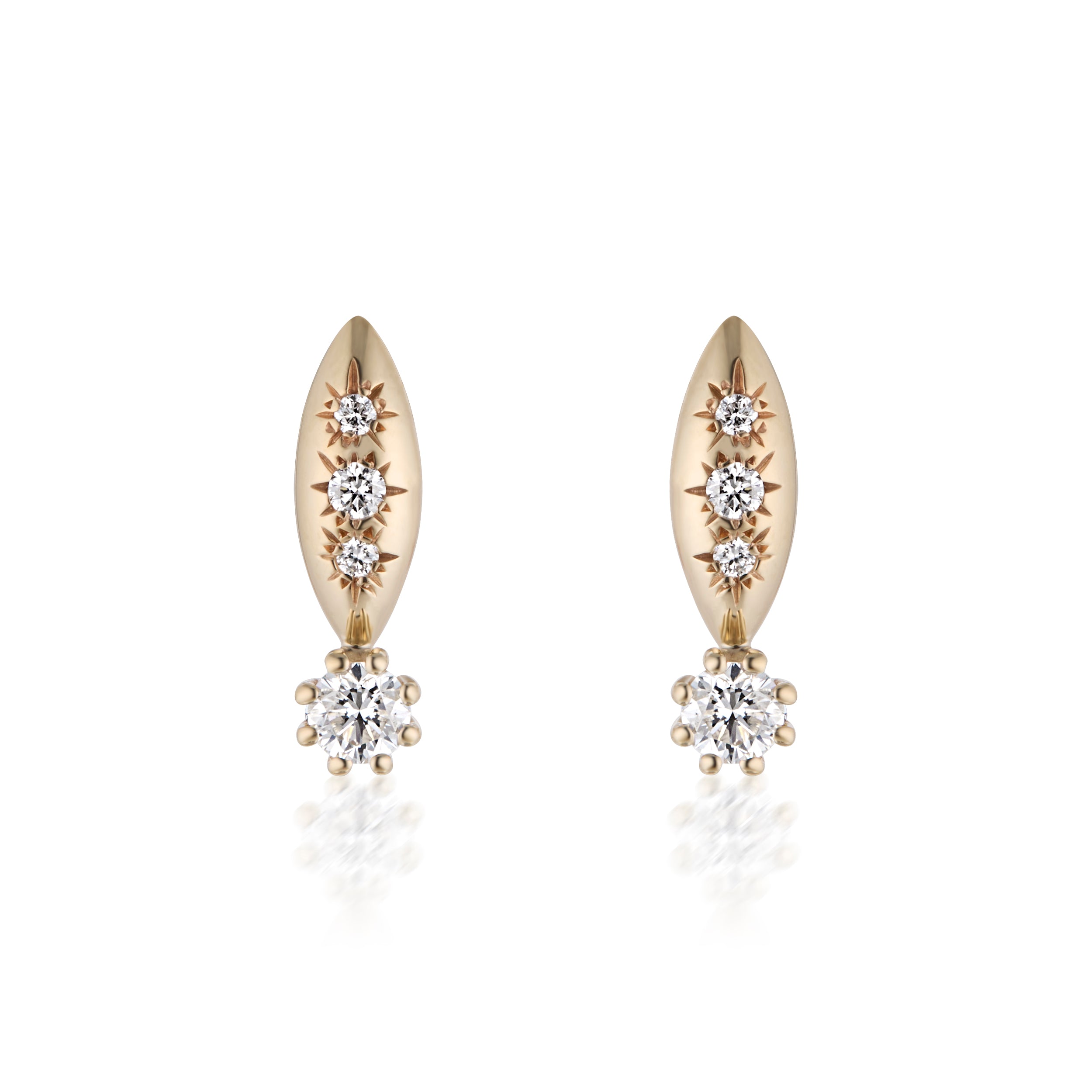 Alt="Vale Jewelry Rainfall Marquise Earrings with Round Diamonds Yellow Gold Close Up"