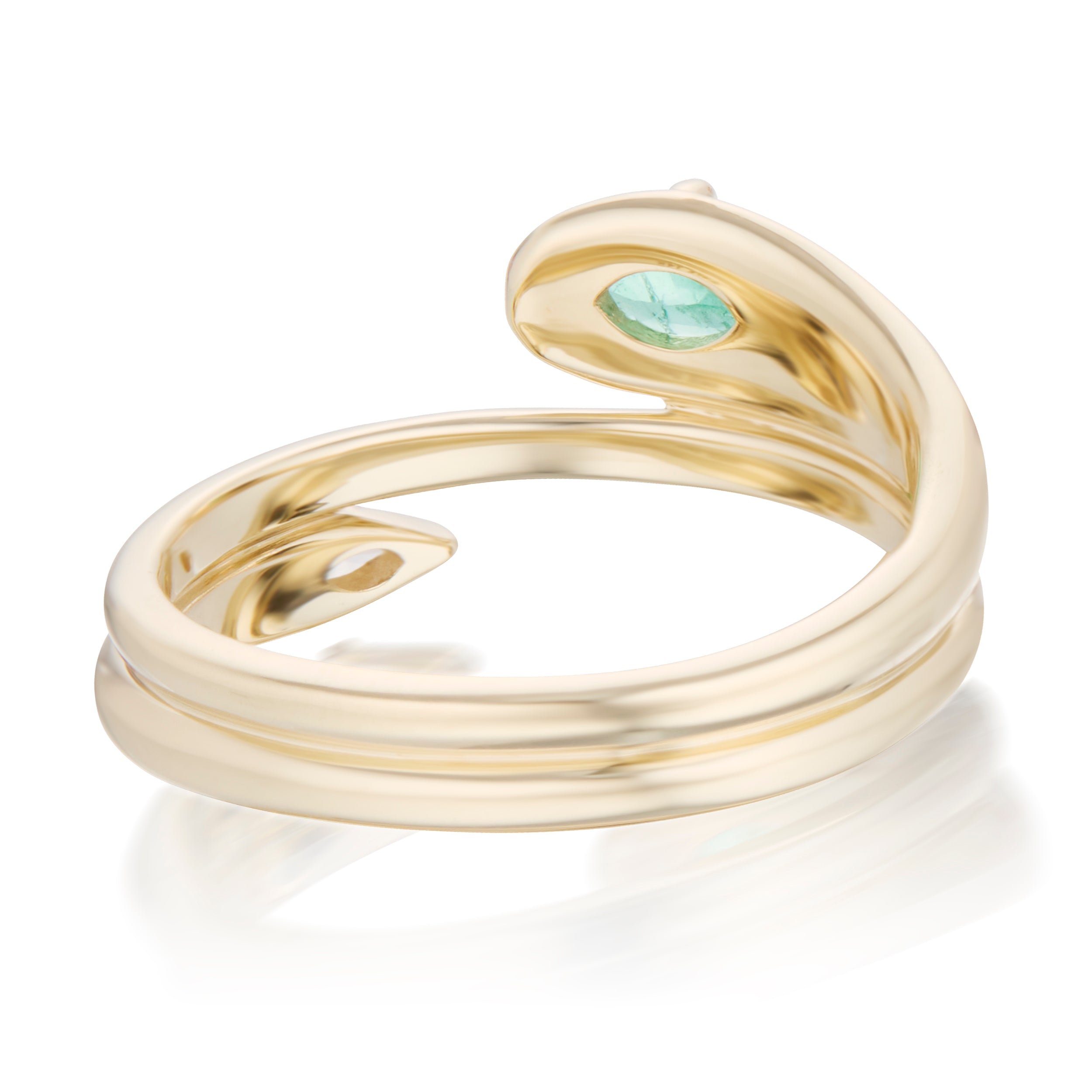 Alt="Vale Jewelry Rainfall Open Double Marquise Emerald Coil Ring Yellow Gold Back View"