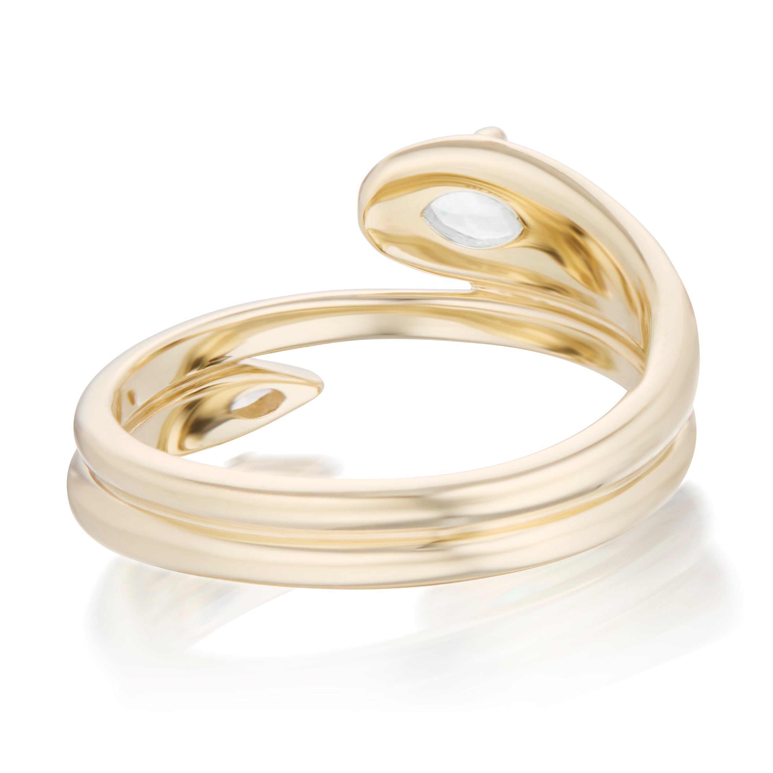 Alt="Vale Jewelry Rainfall Open Double Marquise White Diamond Coil Ring Yellow Gold Back View"