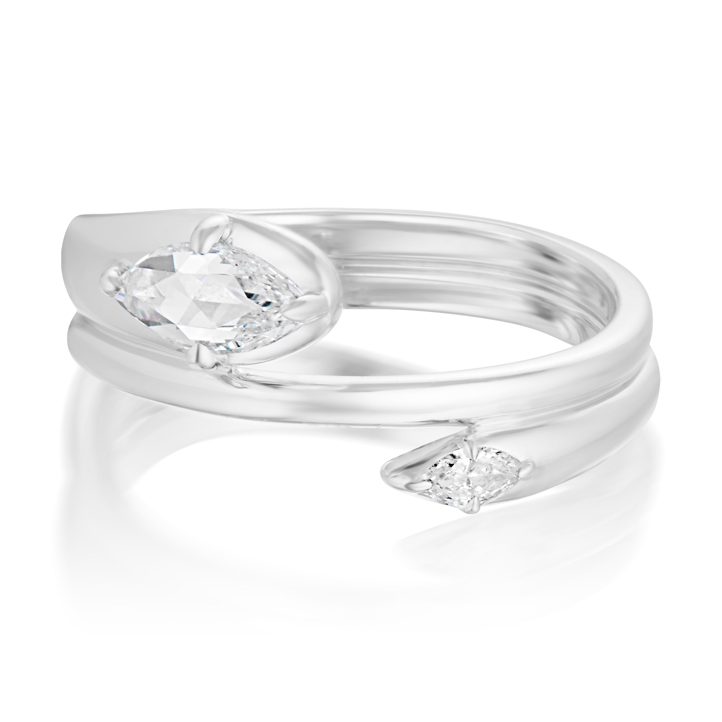 Alt="Vale Jewelry Rainfall Open Double Marquise White Diamond Coil Ring White Gold Front View"